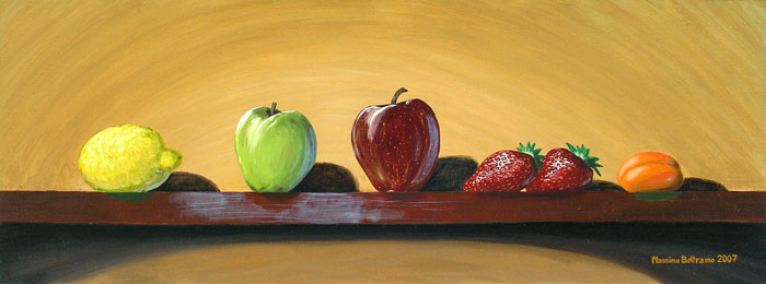 Frutta con fragole - Olio su tavola telata 80 x 30