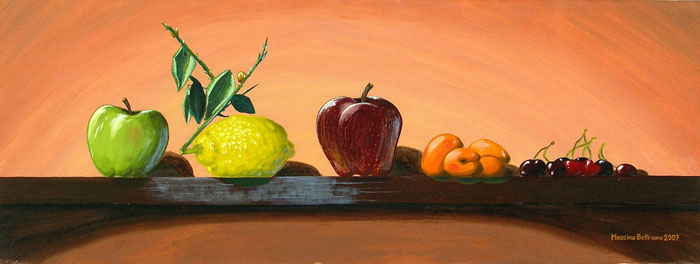 Frutta con limone - Olio su tavola telata 80 x 30